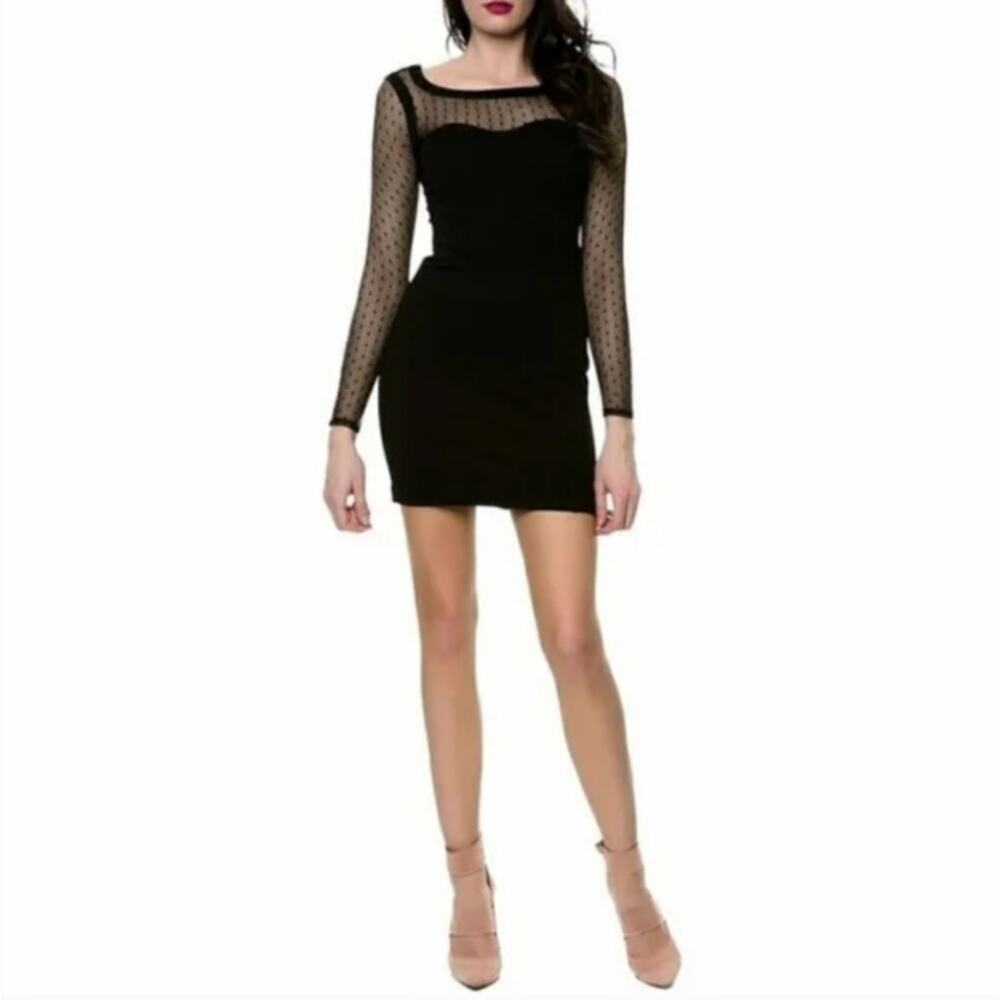 Keepsake The Label Black Swiss Dot Mesh Sleeve Bodycon Mini Dress NWT Medium LBD - Picture 3 of 13